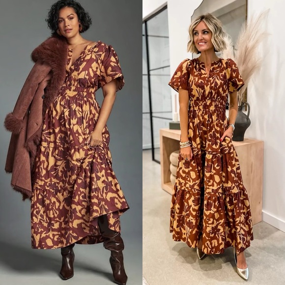 NWT Anthropologie Somerset Maxi Dress Copper Floral - Picture 1 of 4